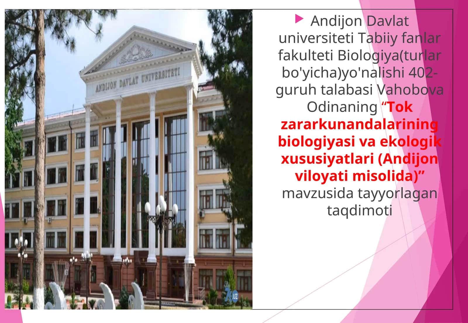 Tok zararkunandalarining biologiyasi va ekologik xususiyatlari 1