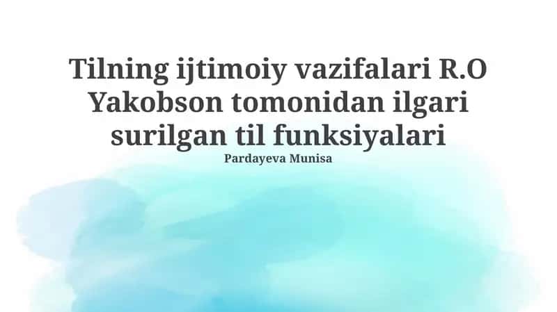Tilning ijtimoiy vazifalari R.O Yakobson tomonidan ilgari surilgan til funksiyalari 1