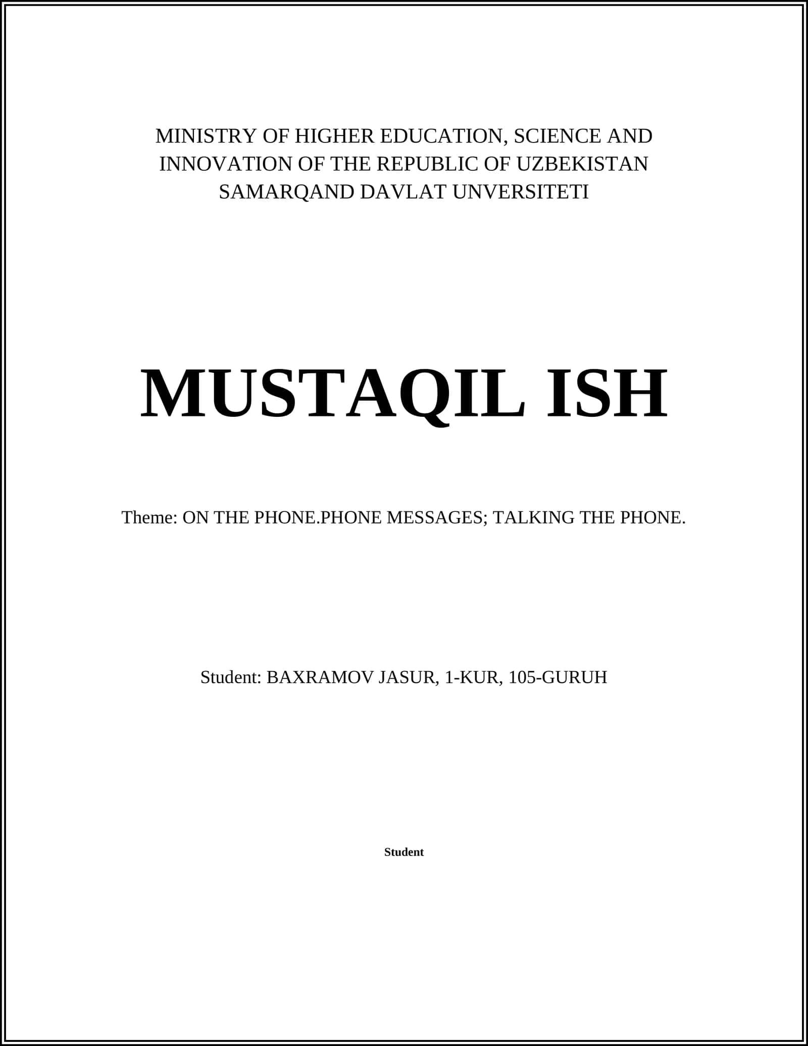 MUSTAQIL ISH on THE PHONE.PHONE MESSAGES; TALKING THE PHONE 1