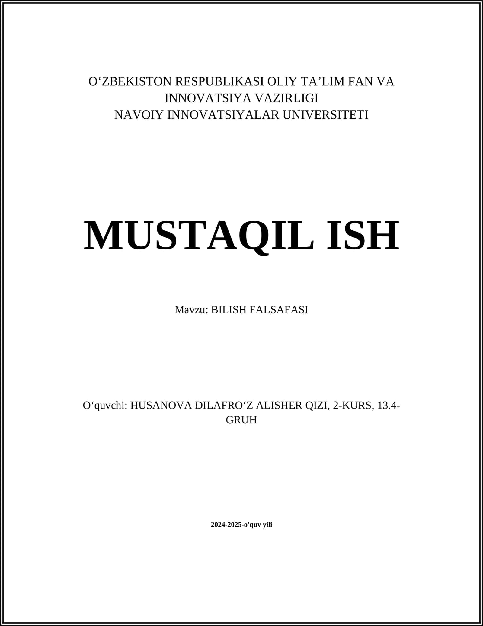 BILISH FALSAFASI 1