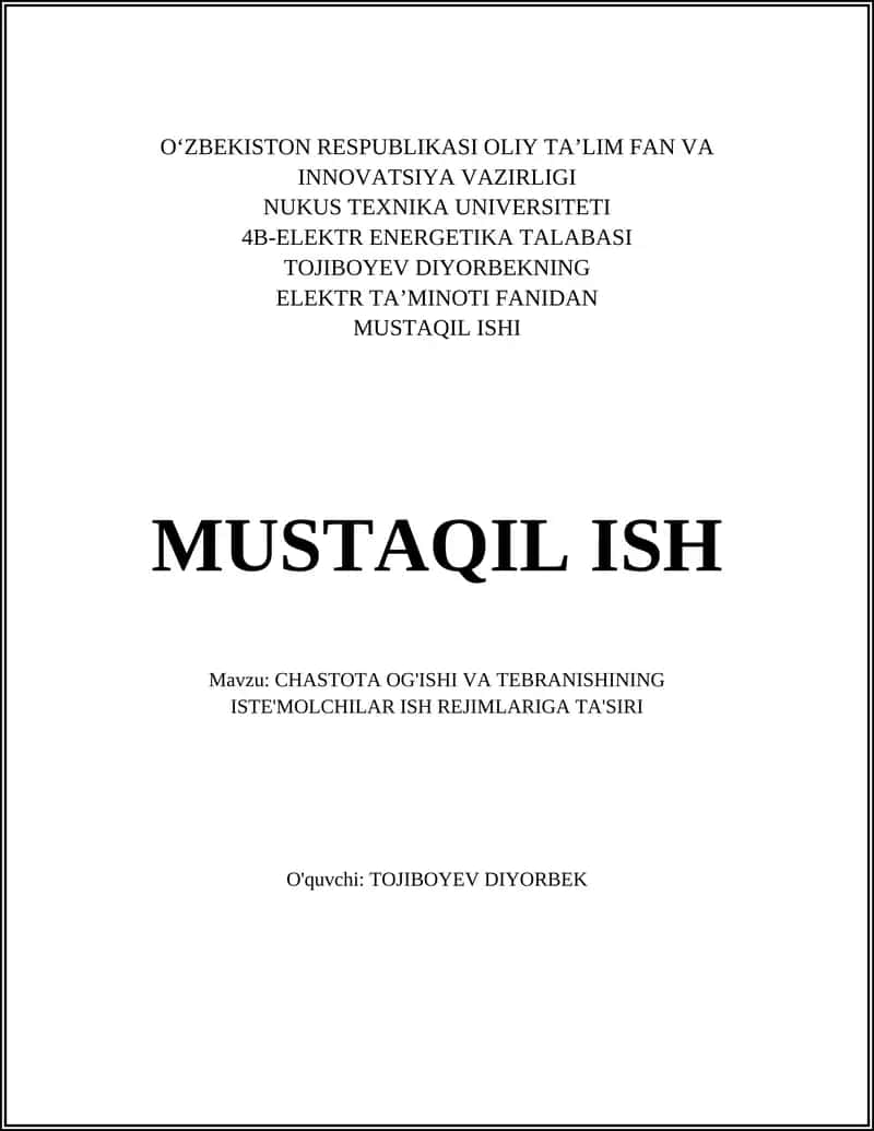 CHASTOTA OG'ISHI VA TEBRANISHINING ISTE'MOLCHILAR ISH REJIMLARIGA TA'SIRI 1