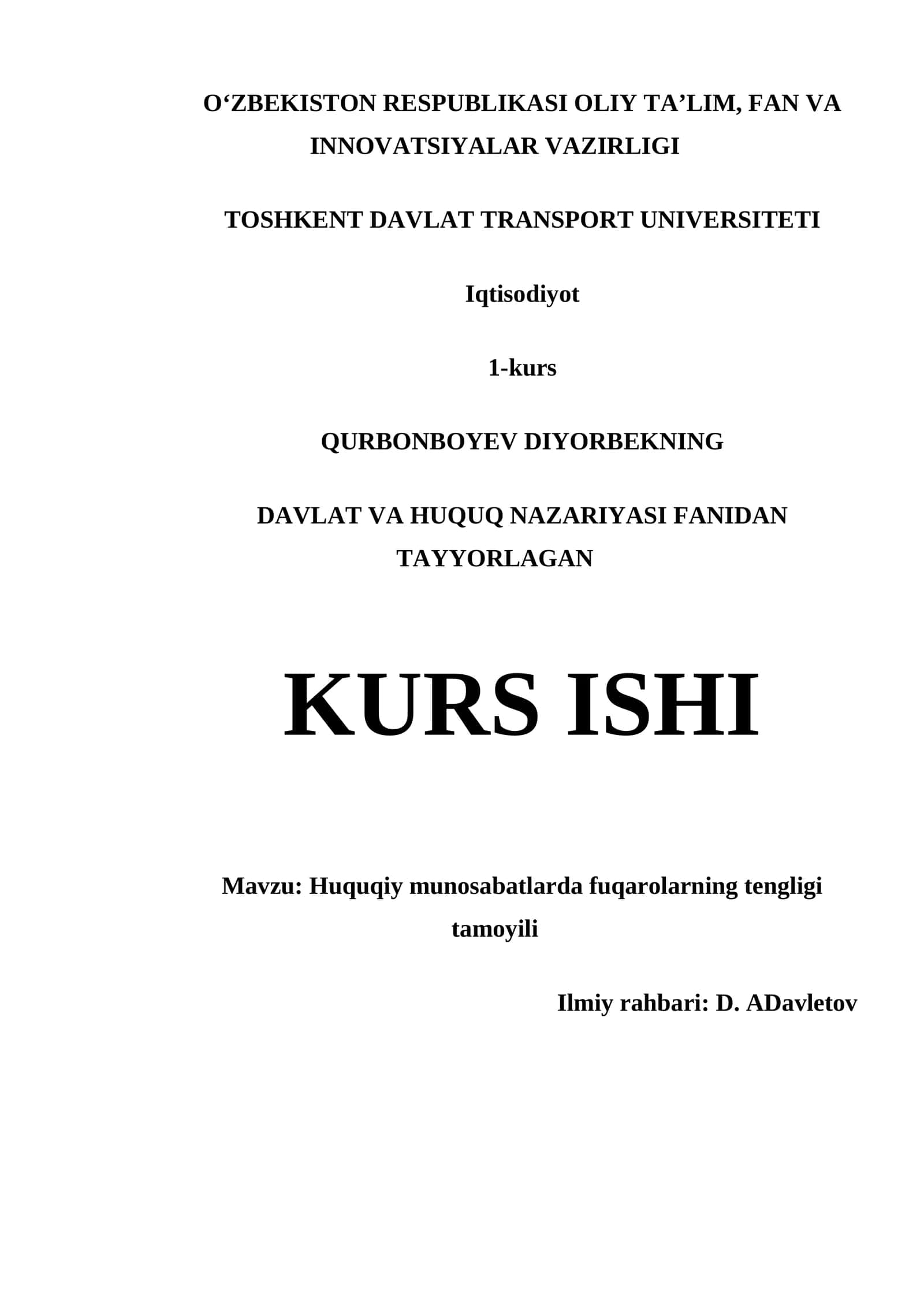 Huquqiy munosabatlarda fuqarolarning tengligi tamoyili 1