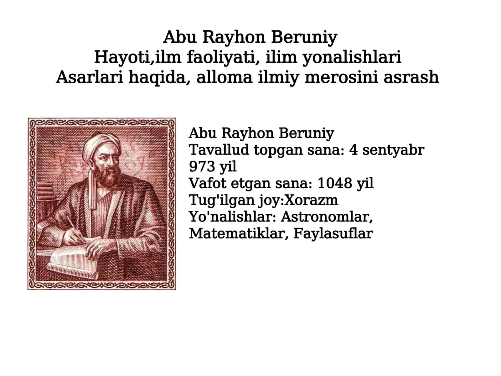 Abu Rayhon Beruniy haqida ma'lumot 1