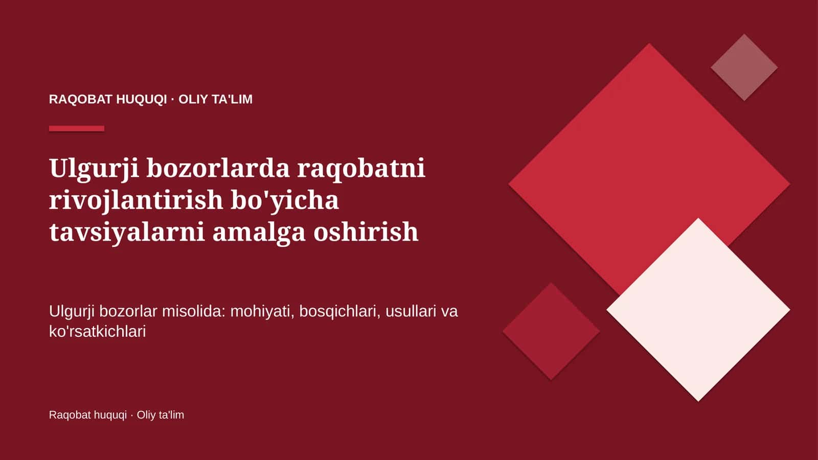 ulgurji bozorlarda raqobatni rivojlantirish bo'yicha tavsiyalarni amalga oshirish 9131 1