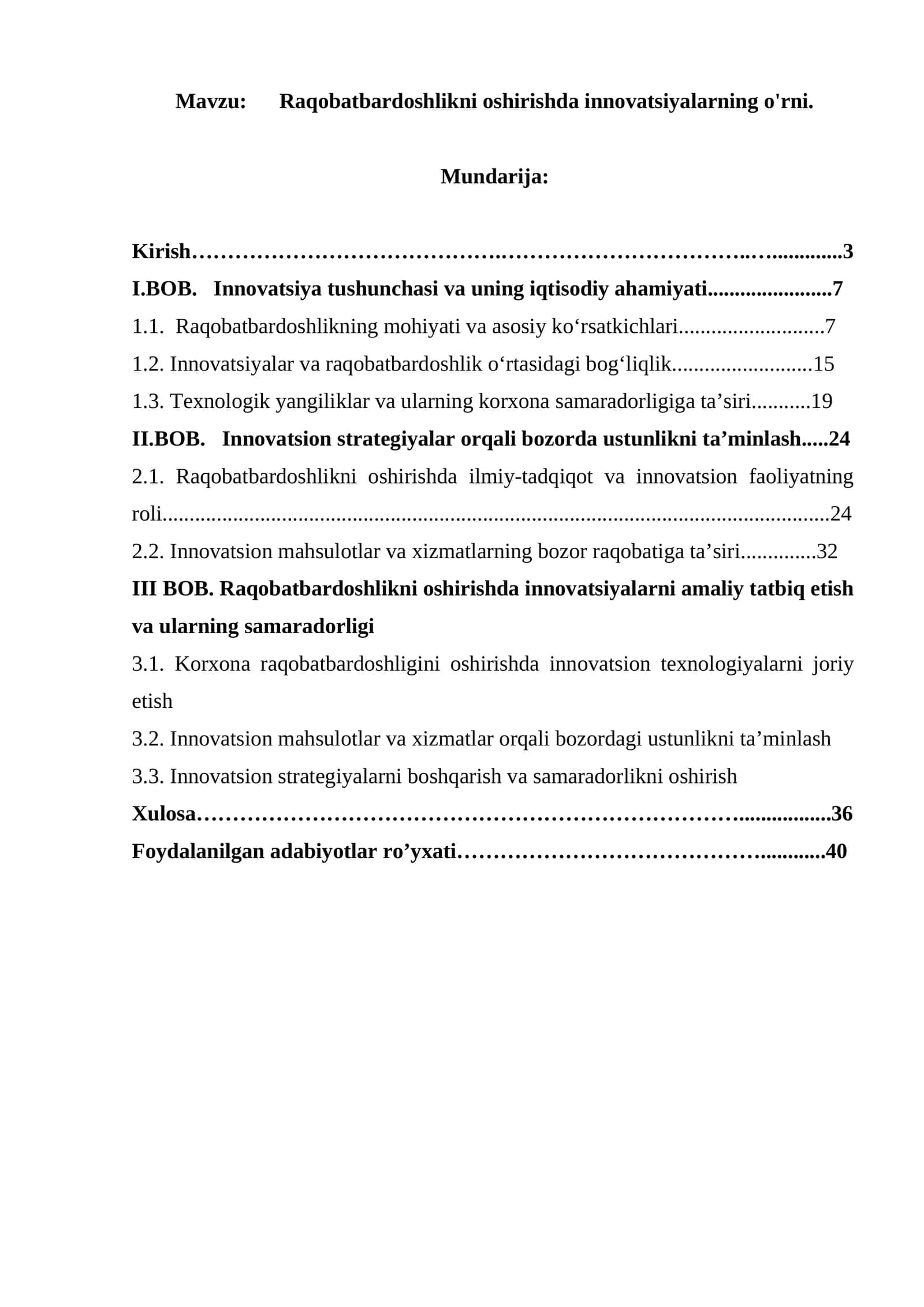 Raqobatbardoshlikni oshirishda innovatsiyalarning o'rni 1
