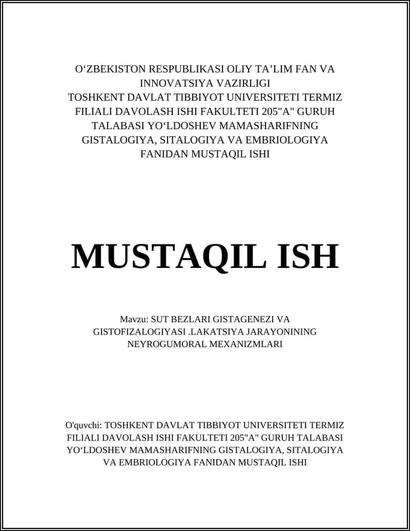 Sut bezlari embriogenezida gistagenez: epiteliyal va mezenximal o‘zaro taʼsir 1