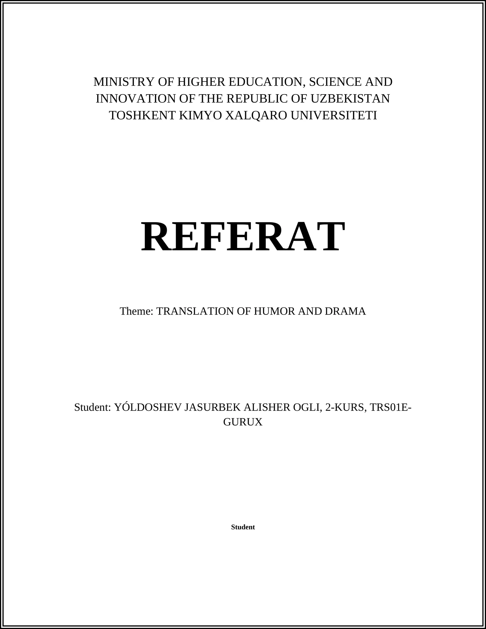 TRANSLATION OF HUMOR AND DRAMA 1