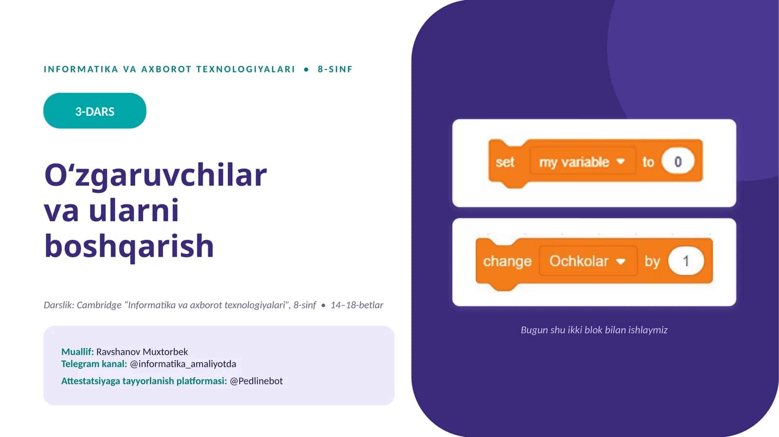 O'zgaruvchilar va ularni boshqarish 1