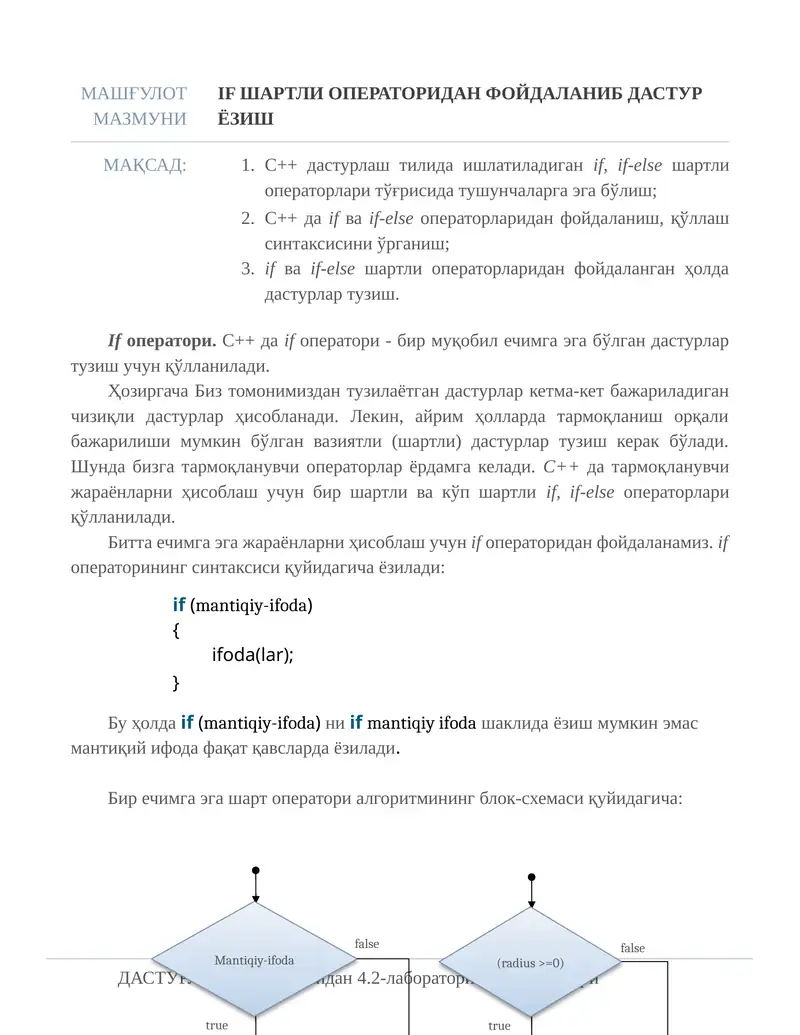 If операторидан фойдаланиб дастур ёзиш 1