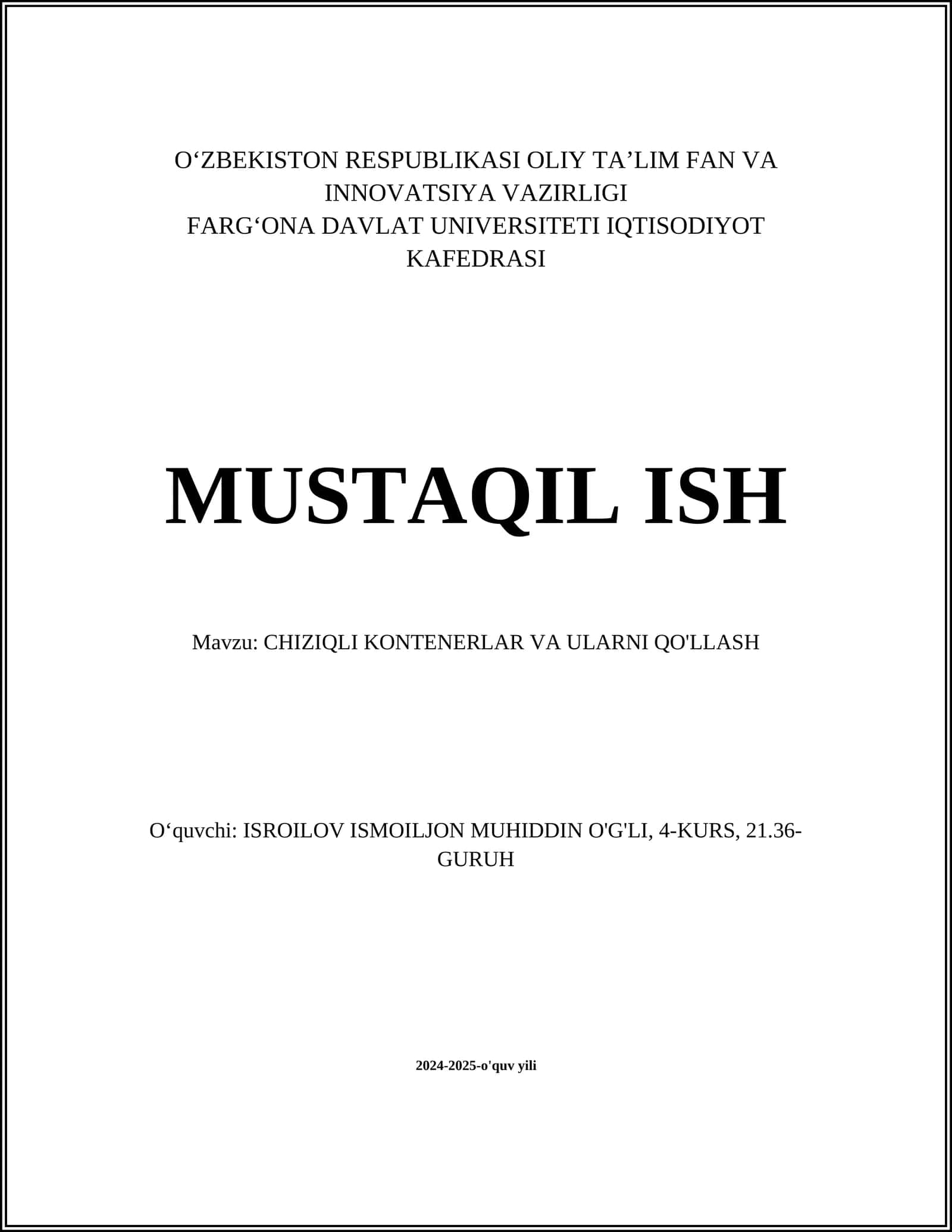 CHIZIQLI KONTENERLAR VA ULARNI QO'LLASH 1