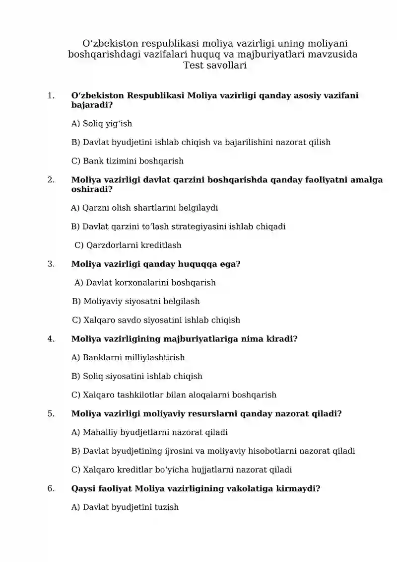 Test savollari