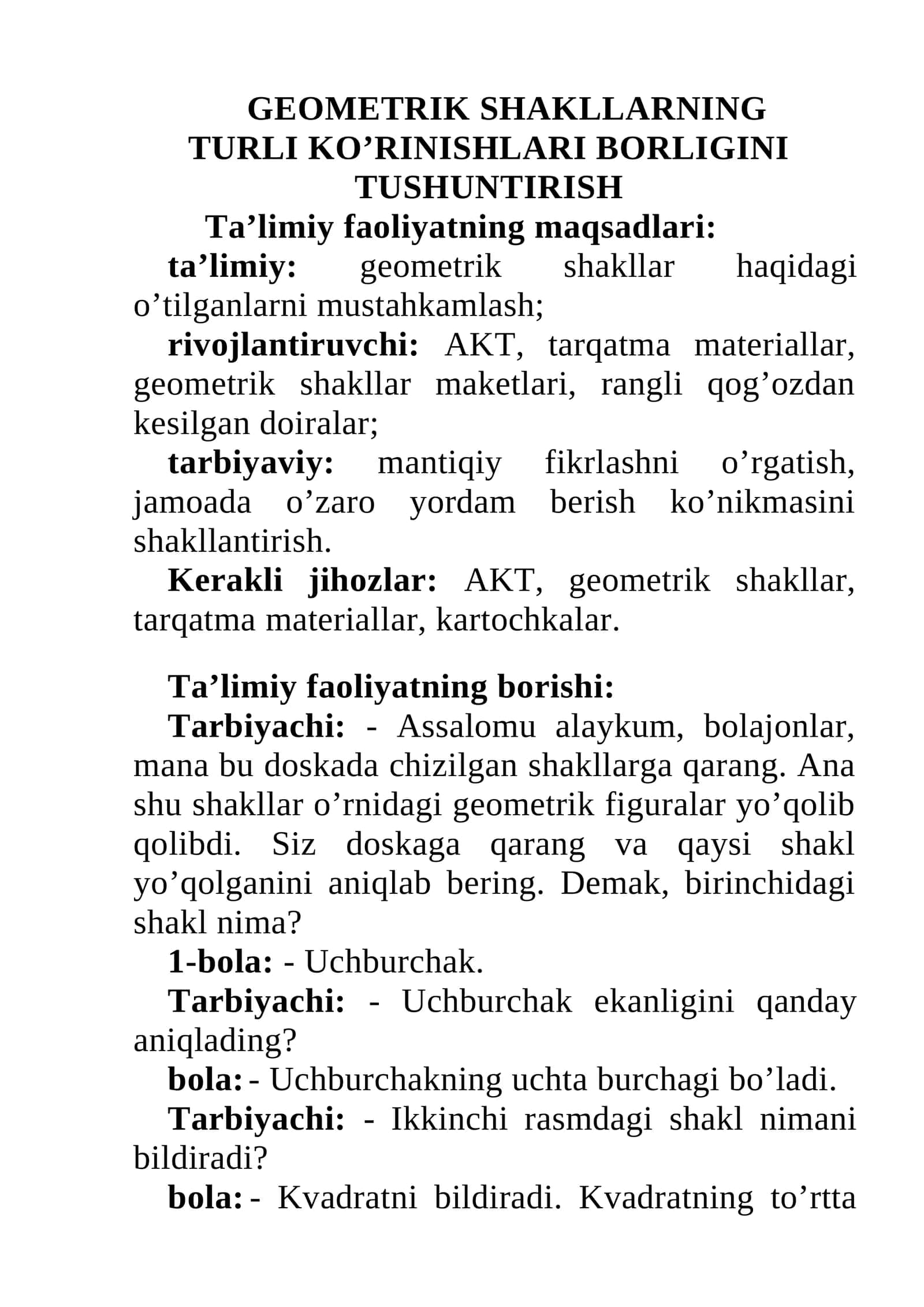 GEOMETRIK SHAKLLARNING TURLI KO’RINISHLARI BORLIGINI TUSHUNTIRISH 1