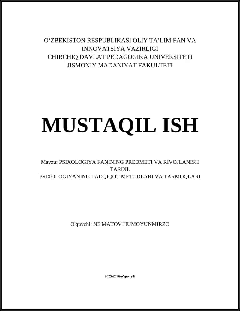 PSIXOLOGIYA FANINING PREDMETI VA RIVOJLANISH TARIXI 1