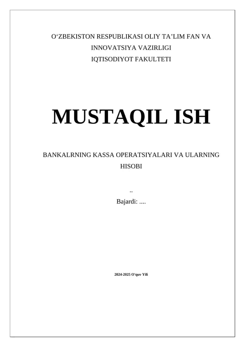 Kassa operatsiyalarining asosiy tushunchalari va nazariyasi 1