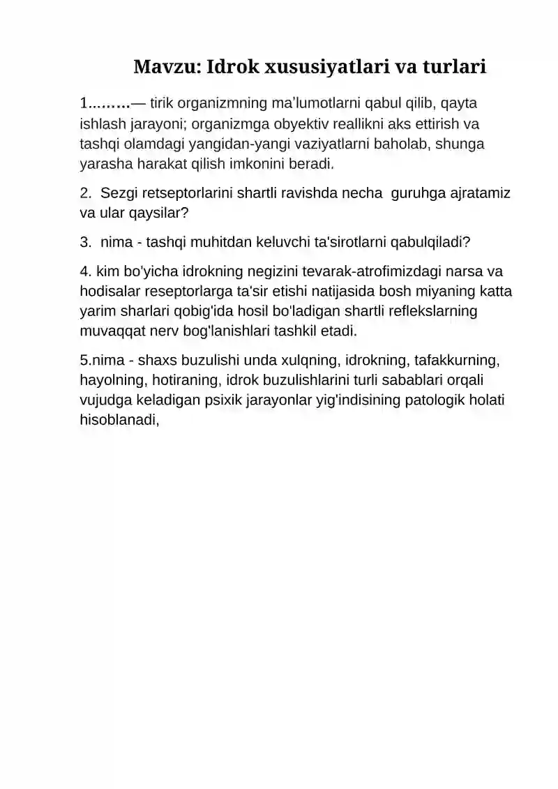 Idrok xususiyatlari va turlari
