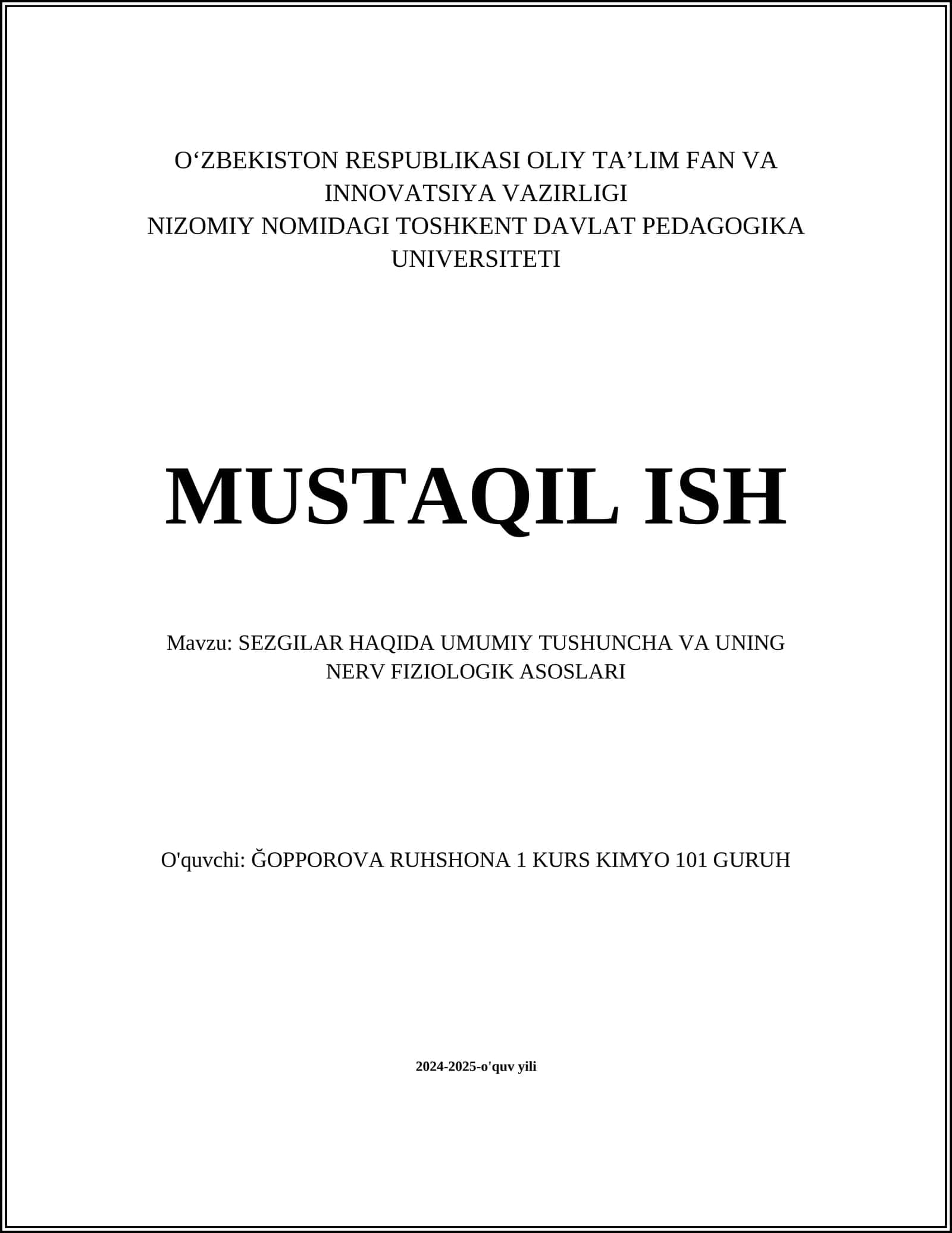 SEZGILAR HAQIDA UMUMIY TUSHUNCHA VA UNING NERV FIZIOLOGIK ASOSLARI 1