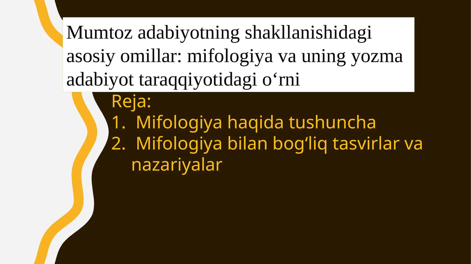 Mumtoz adabiyotning shakllanishi dagi asosiy omillar: mifologiya va uning yozma adabiyot tarqqiyotidagi o‘rni 1