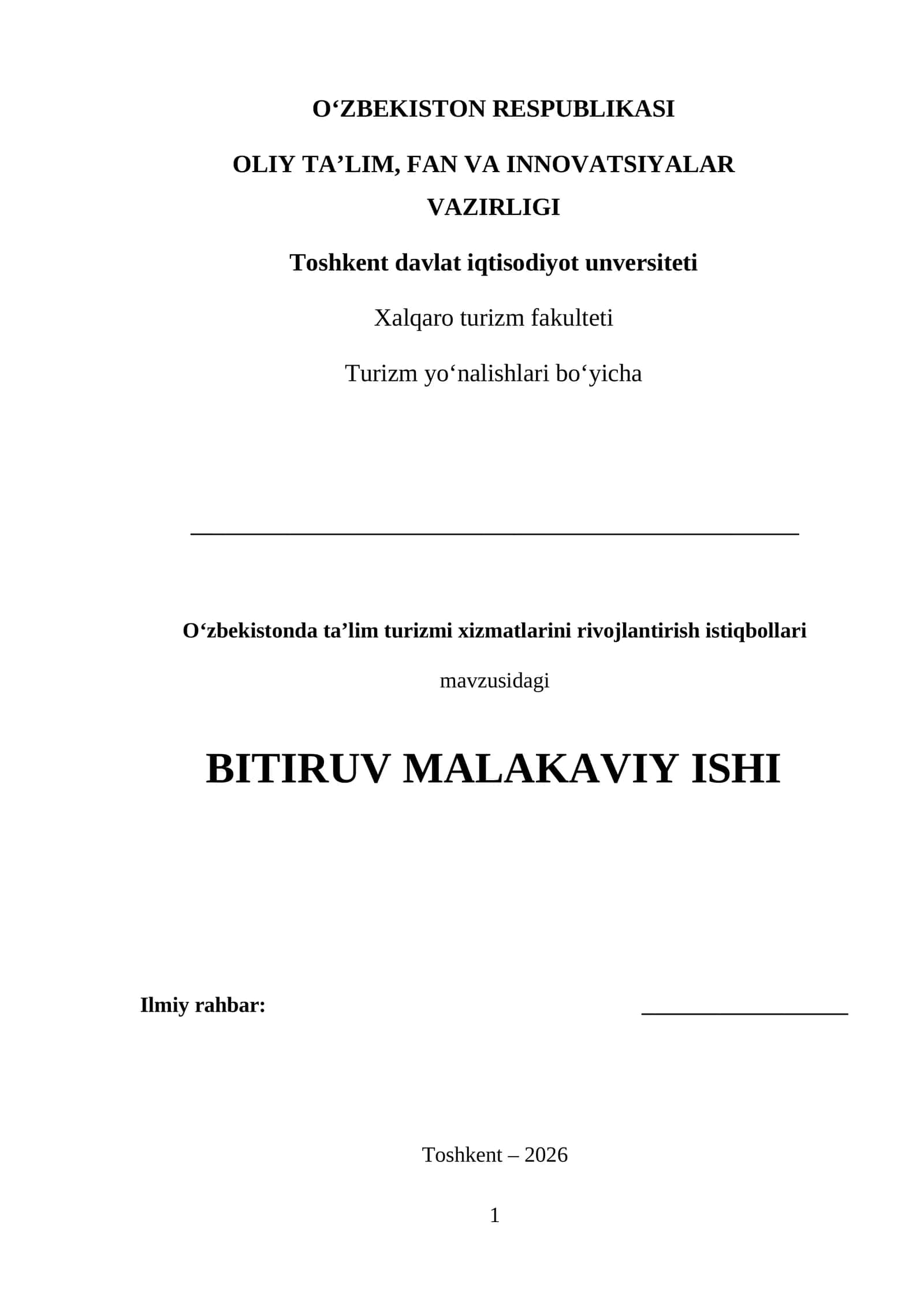 O'zbekistonda ta'lim turizmi xizmatlarini rivojlantirish istiqbollari 1