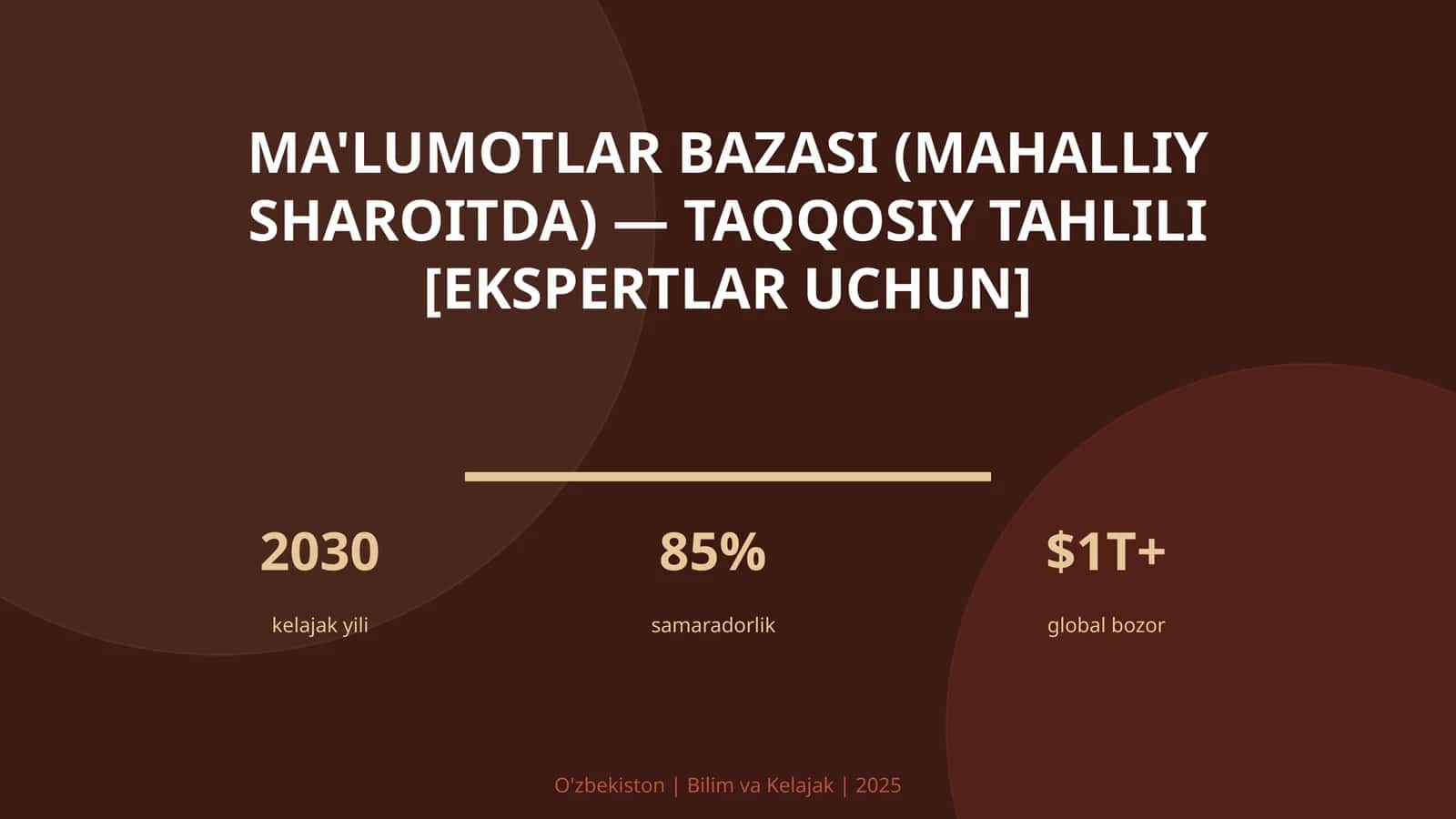 Ma'lumotlar bazasi (mahalliy sharoitda) — taqqosiy tahlili [ekspertlar uchun] 1