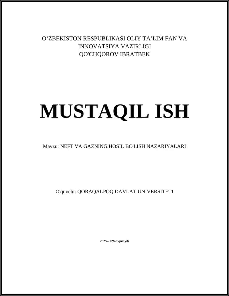 NEFT VA GAZNING HOSIL BO'LISH NAZARIYALARI 1