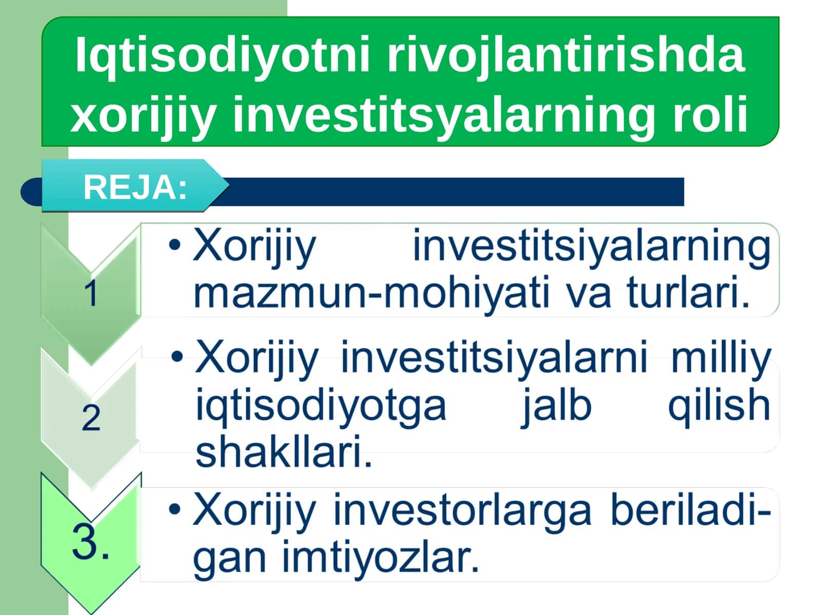Iqtisodiyotni rivojlantirishda xorijiy investitsyalarning roli 1