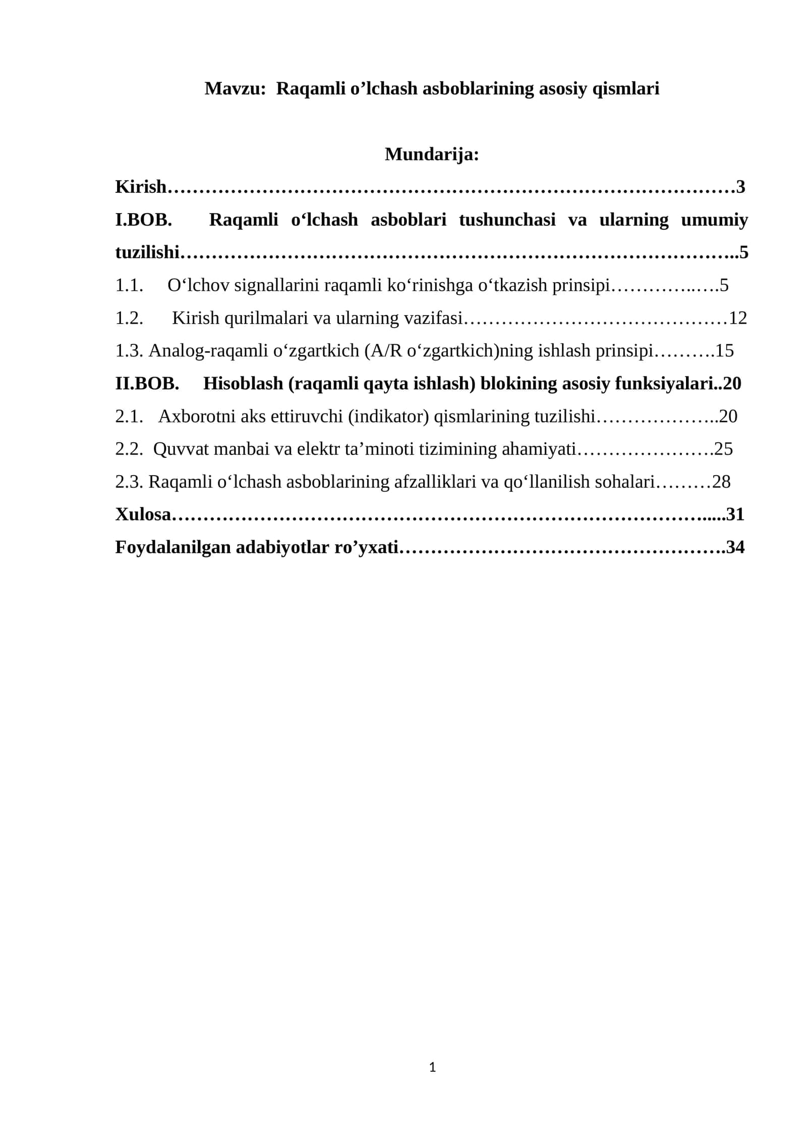 Raqamli o’lchash asboblarining asosiy qismlari 1