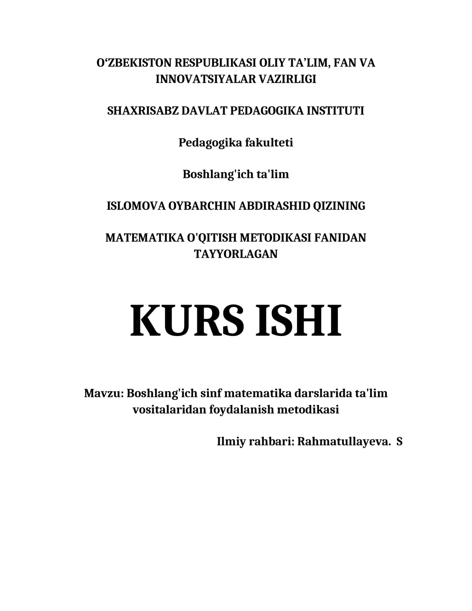 Boshlang'ich sinf matematika darslarida ta'lim vositalaridan foydalanish metodikasi 1