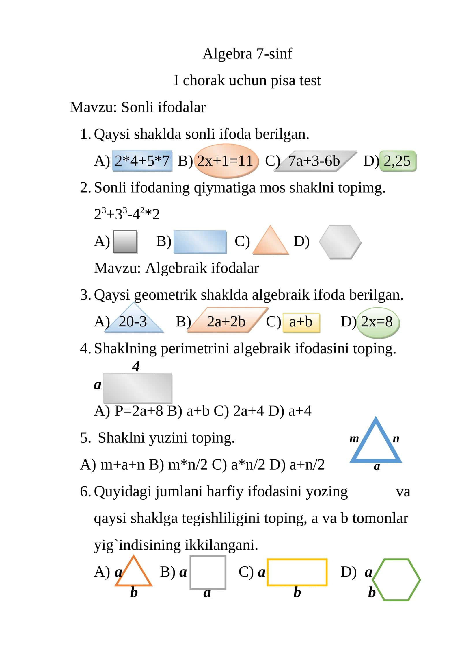 Algebra 7-sinf 1
