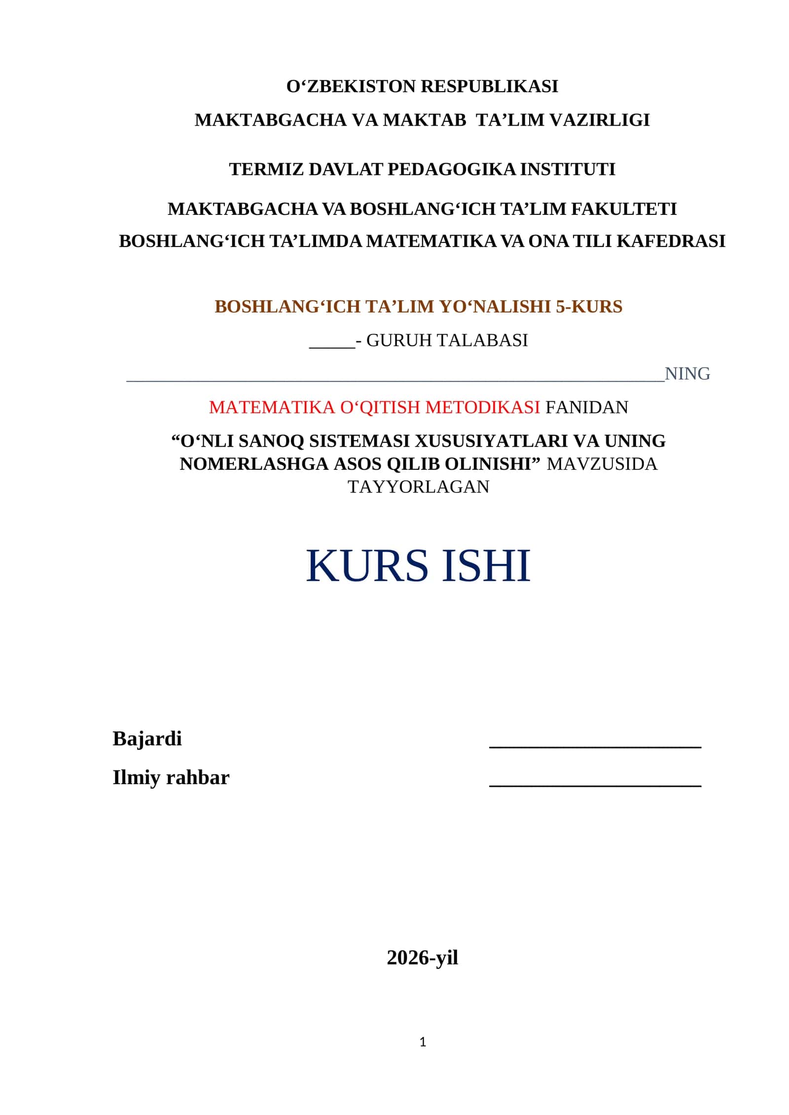 O‘NLI SANOQ SISTEMASI XUSUSIYATLARI VA UNING NOMERLASHGA ASOS QILIB OLINISHI 1