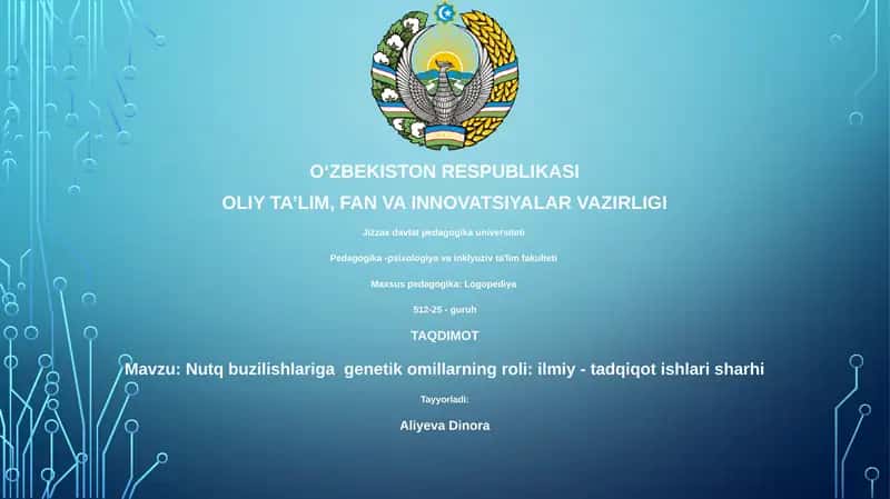 Nutq buzilishlariga genetik omillarning roli: ilmiy - tadqiqot ishlari sharhi 1