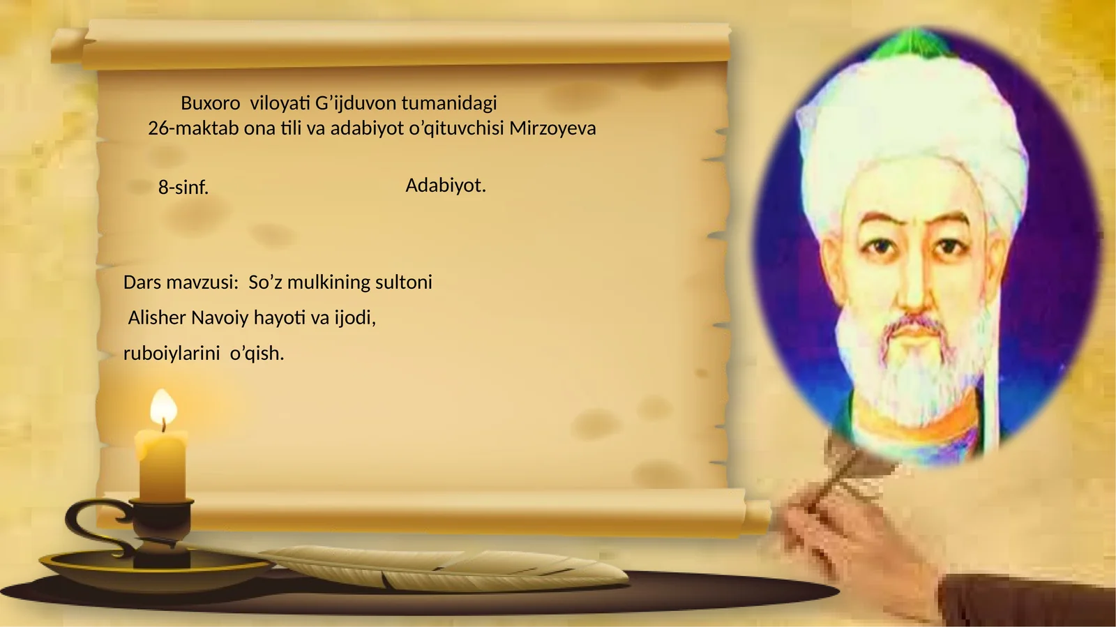 So’z mulkining sultoni Alisher Navoiy hayoti va ijodi, ruboiylarini o’qish 1
