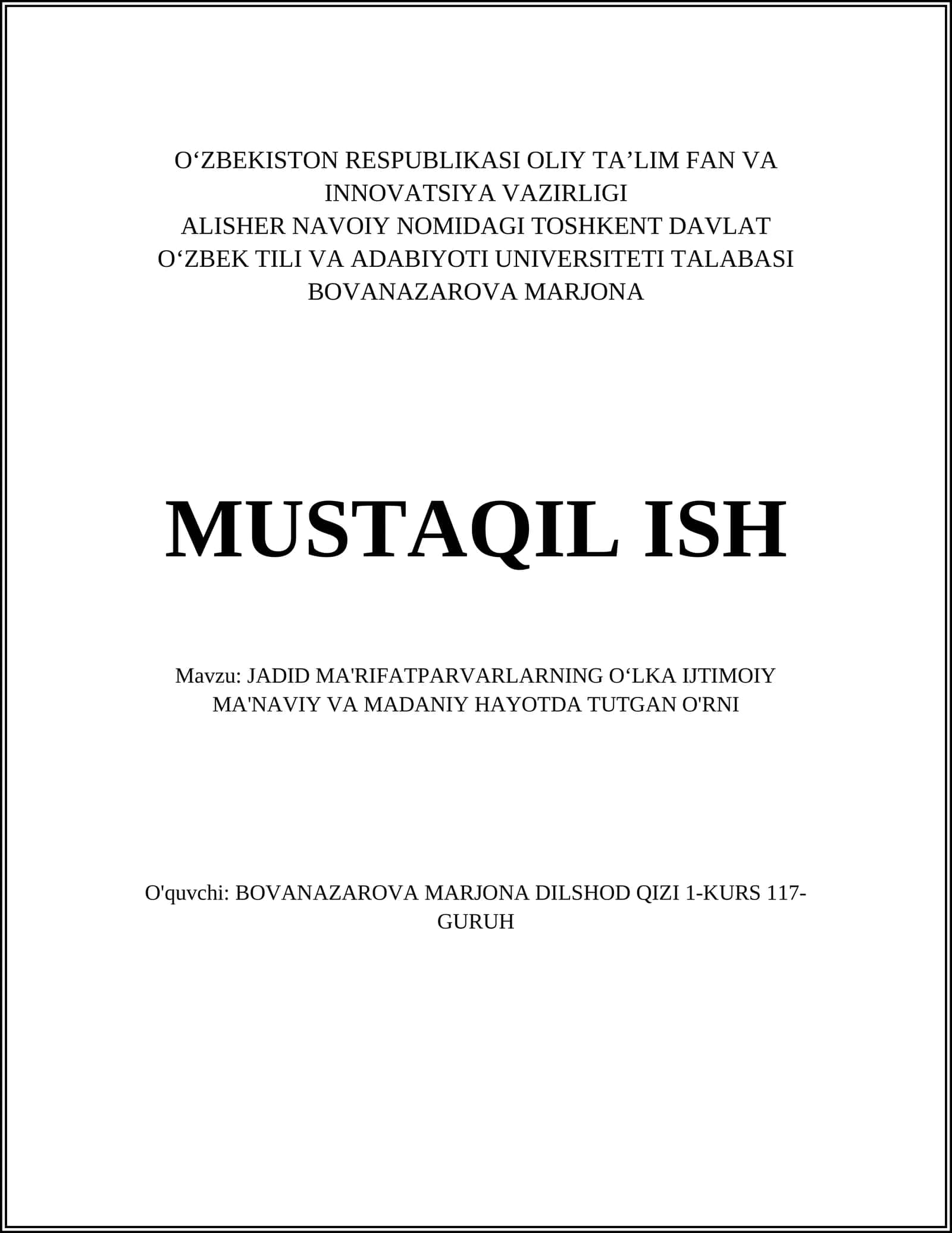 JADID MA'RIFATPARVARLARNING OʻLKA IJTIMOIY MA'NAVIY VA MADANIY HAYOTDA TUTGAN O'RNI 1