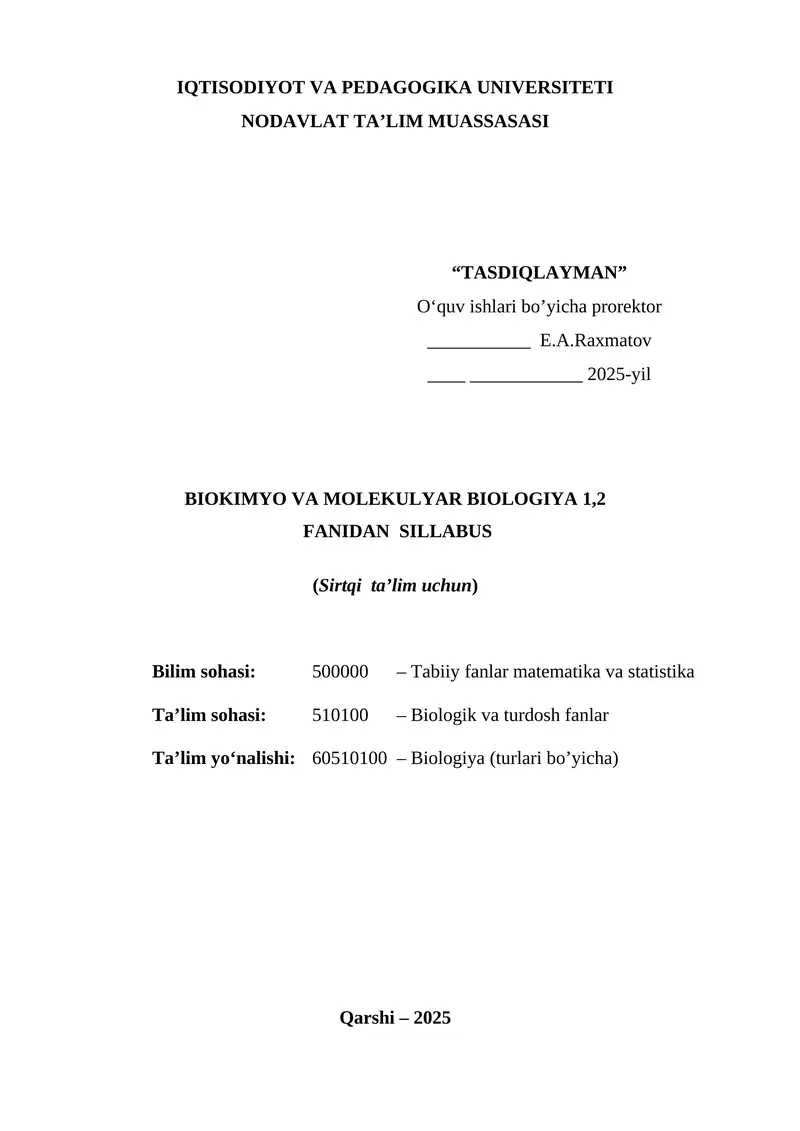 BIOKIMYO VA MOLEKULYAR BIOLOGIYA 1,2 1