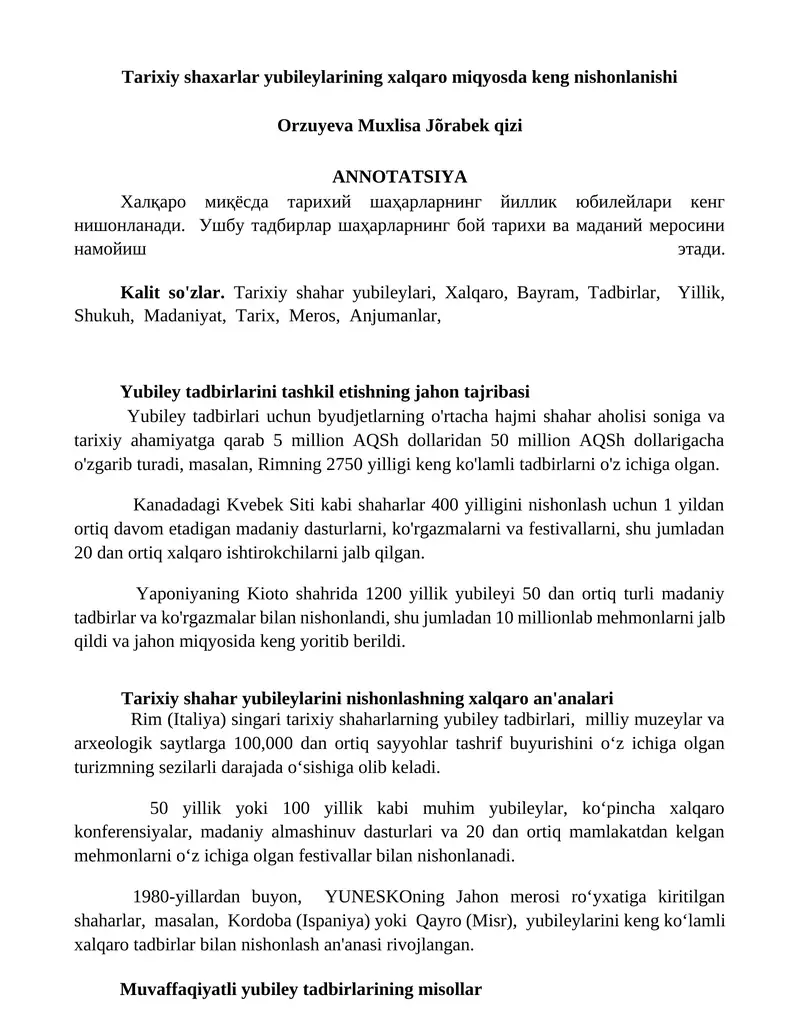 Tarixiy shahar yubileylari 1