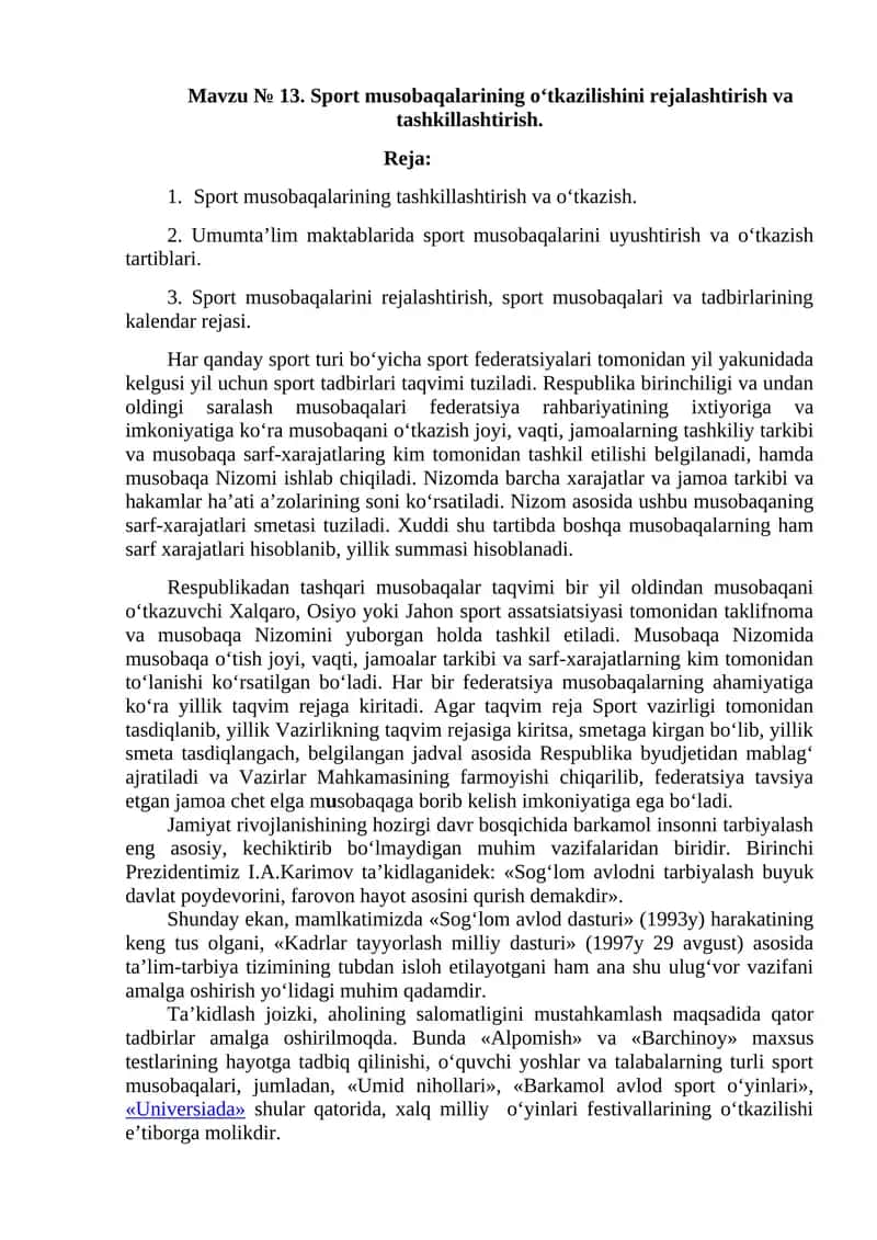Sport musobaqalarining tashkillashtirish va o‘tkazilishi 1