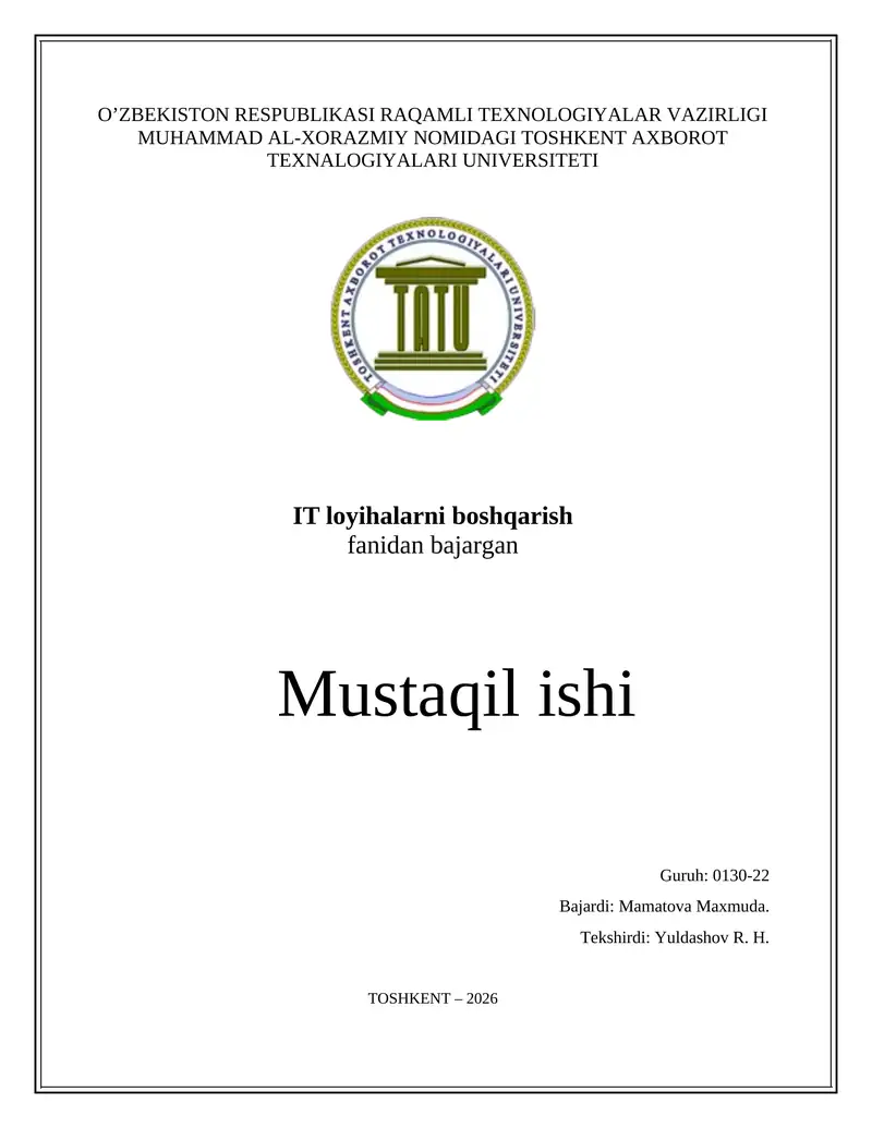 IT loyihalarni boshqarish 1