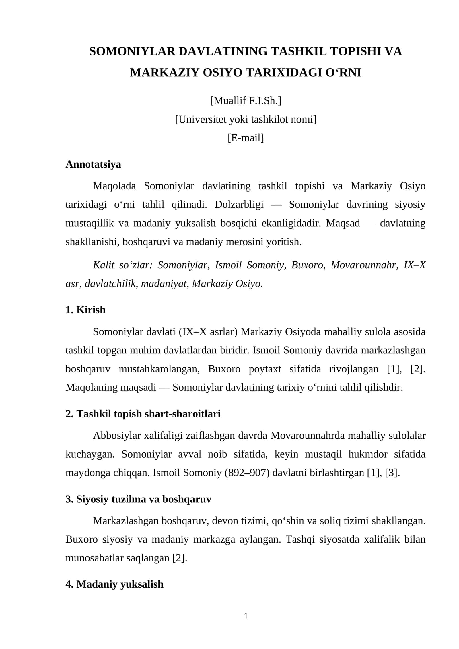 SOMONIYLAR DAVLATINING TASHKIL TOPISHI VA MARKAZIY OSIYO TARIXIDAGI O‘RNI 1