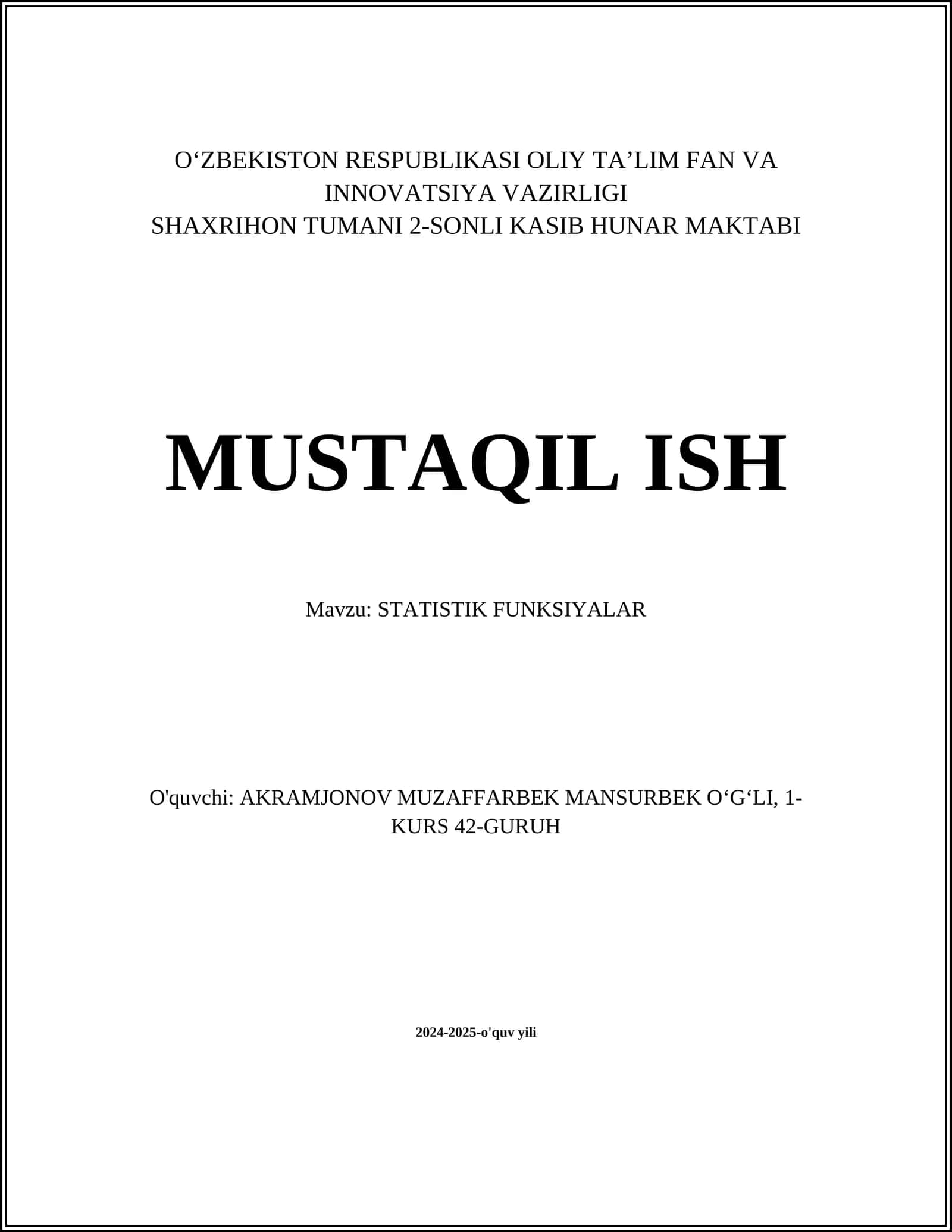 STATISTIK FUNKSIYALAR 1