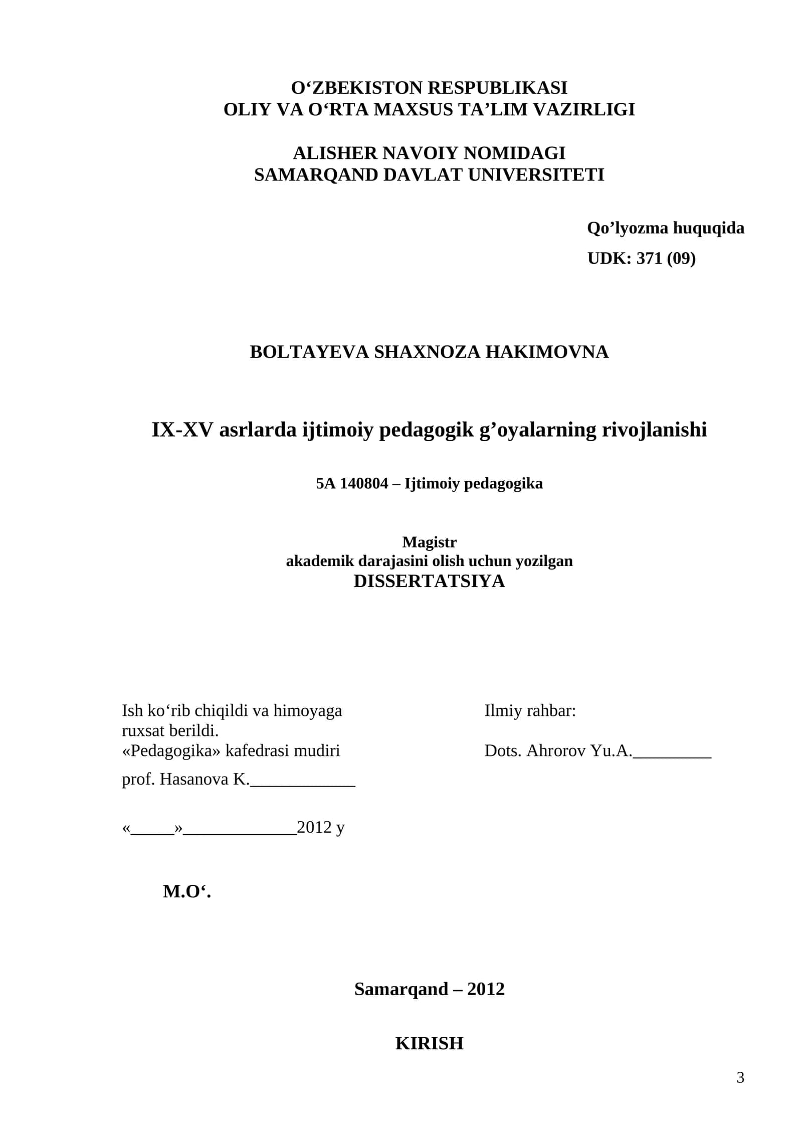 IX-XV asrlarda ijtimoiy pedagogik g’oyalarning rivojlanishi 1