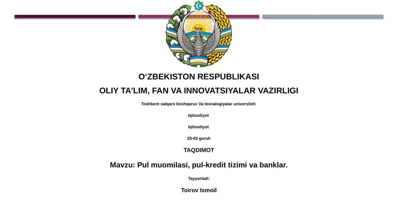 Pul muomilasi, pul-kredit tizimi va banklar 1