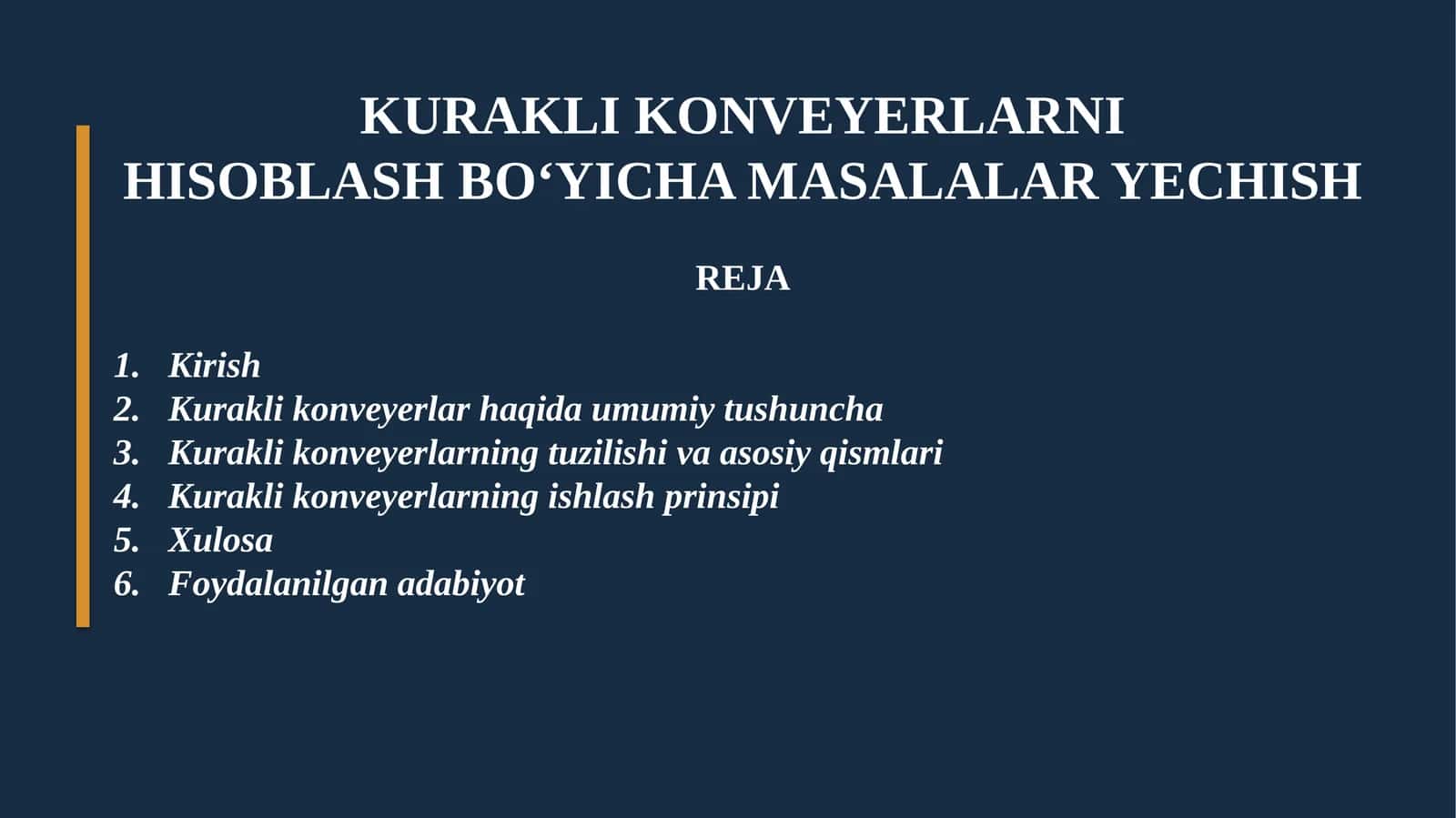 KURAKLI KONVEYERLARNI HISOBLASH BO'YICHA MASALALAR YECHISH 1