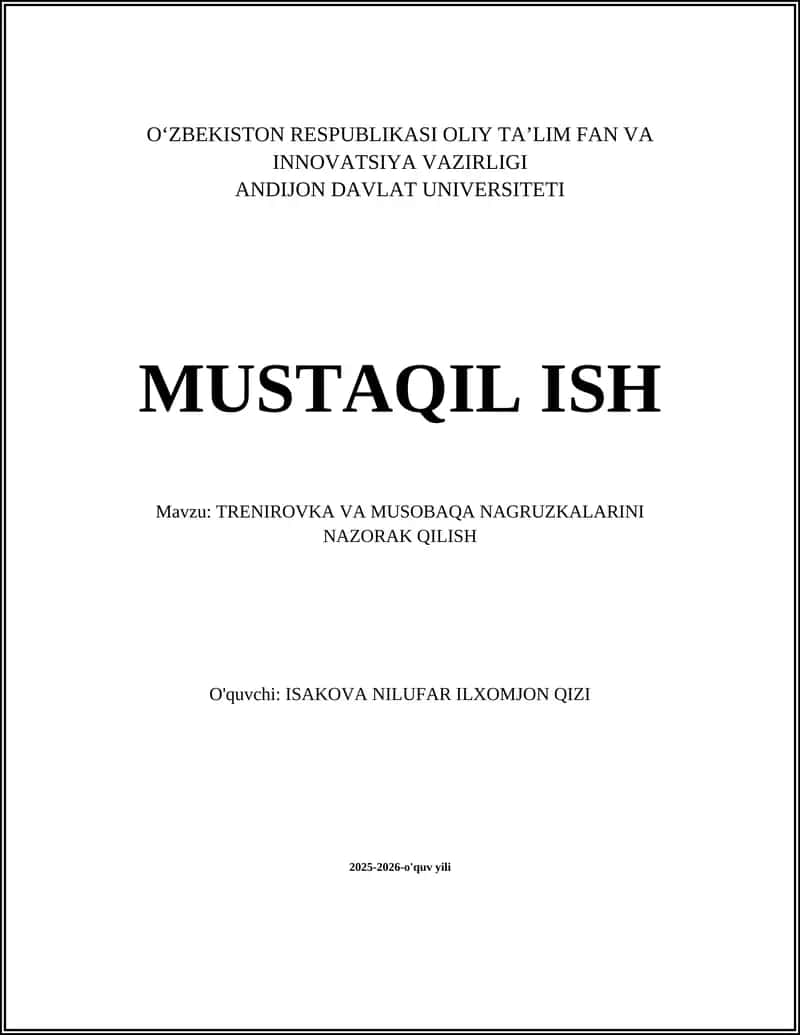 TRENIROVKA VA MUSOBAQA NAGRUZKALARINI NAZORAK QILISH 1