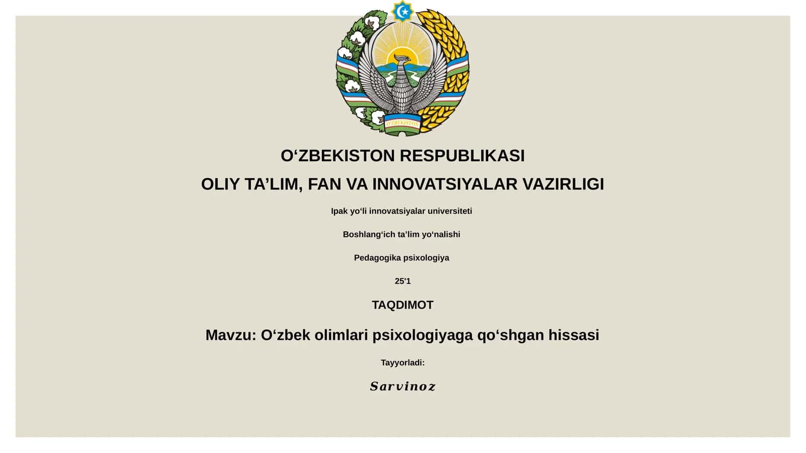 Oʻzbek olimlari psixologiyaga qoʻshgan hissasi 1