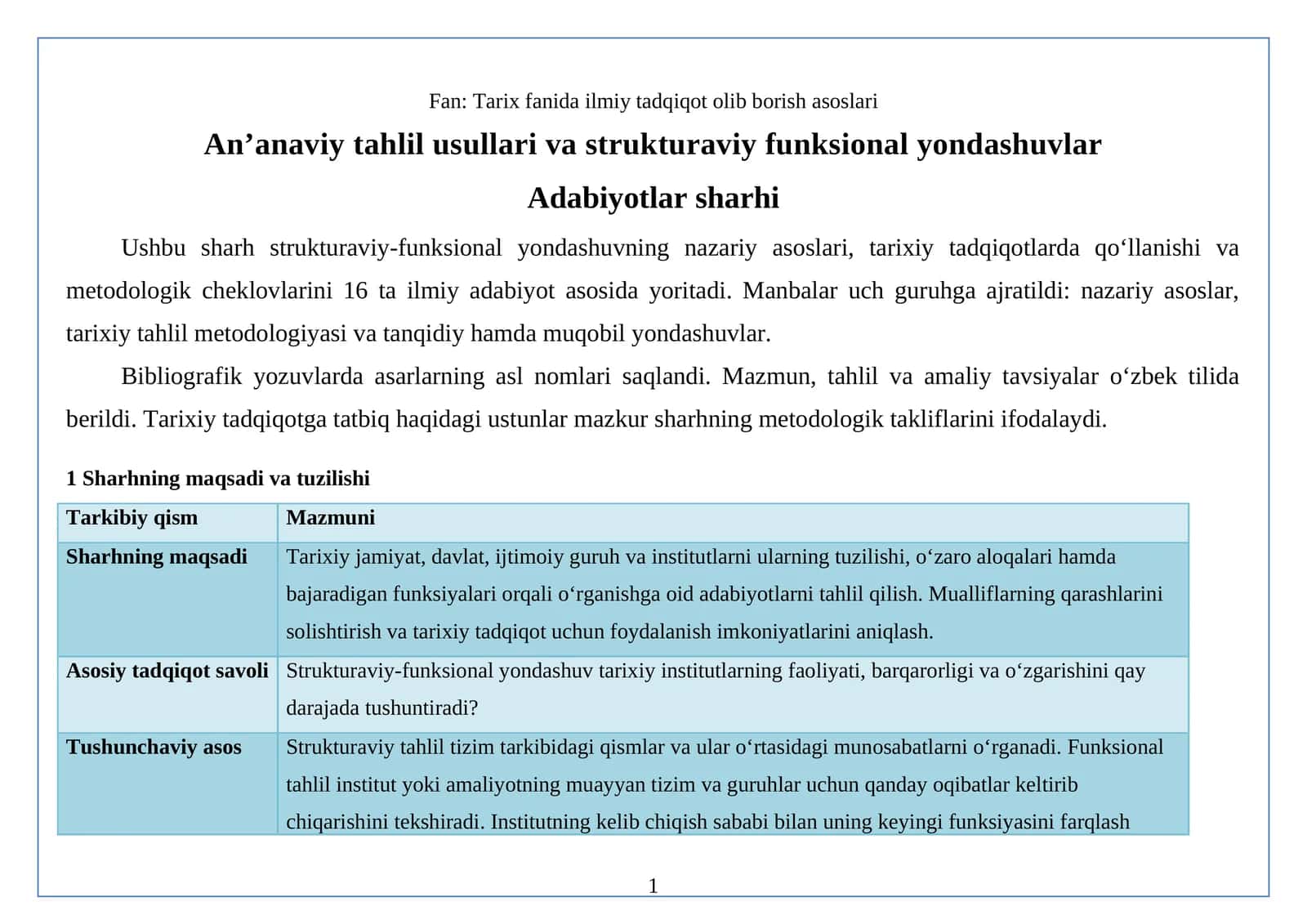 An’anaviy tahlil usullari va strukturaviy funksional yondashuvlar 1