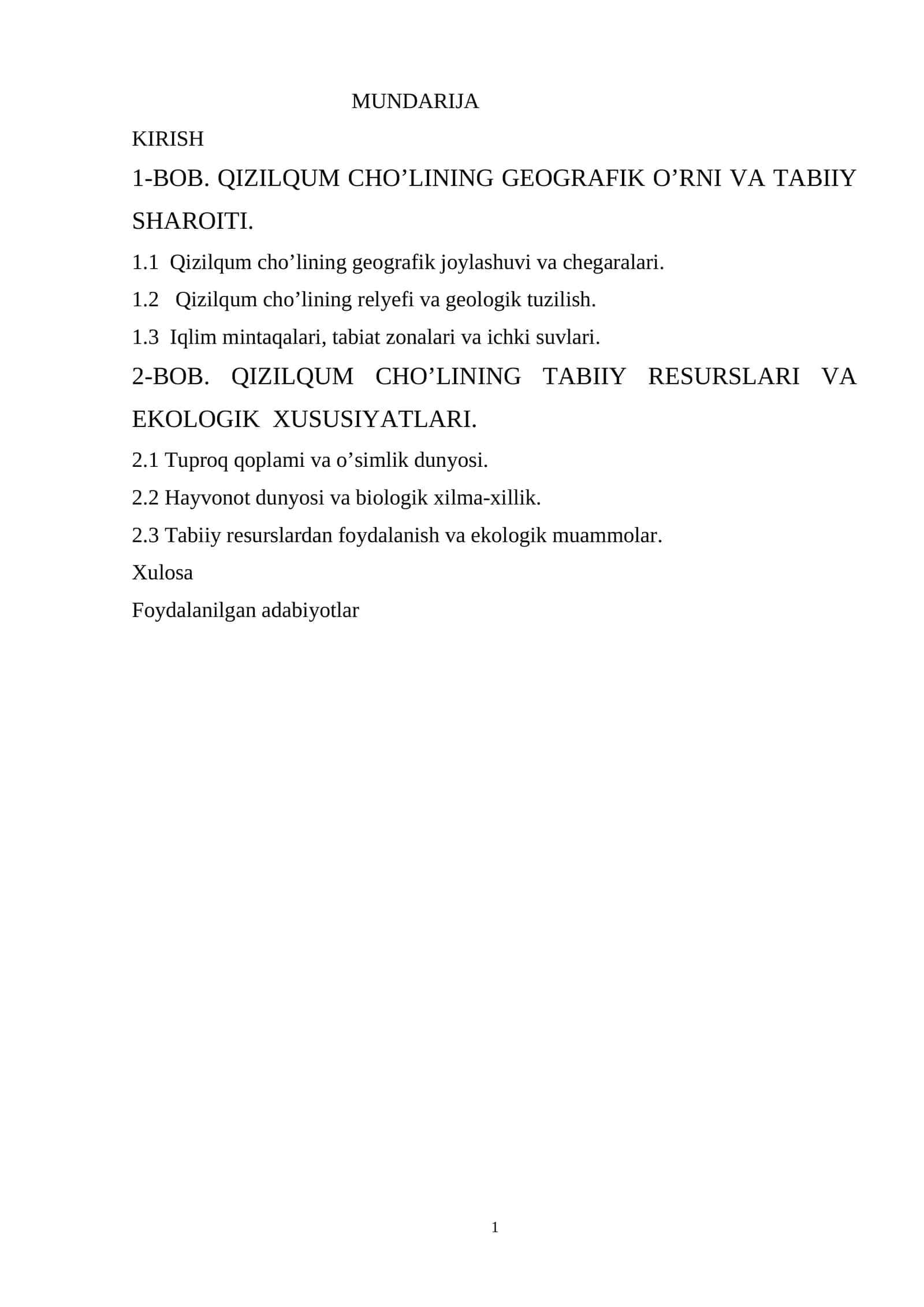 Qizilqum cho’lining tabiiy resurslari va ekologik xususiyatlari 1