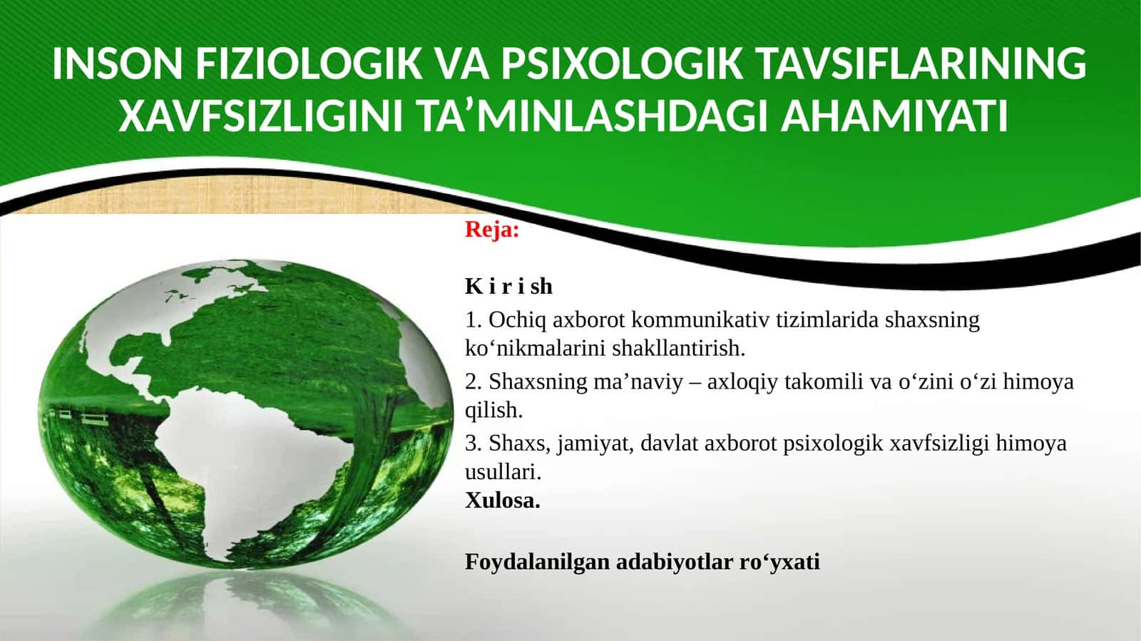 INSON FIZIOLOGIK VA PSIXOLOGIK TAVSIFLARINING XAVFSIZLIGINI TA’MINLASHDAGI AHAMIYATI 1