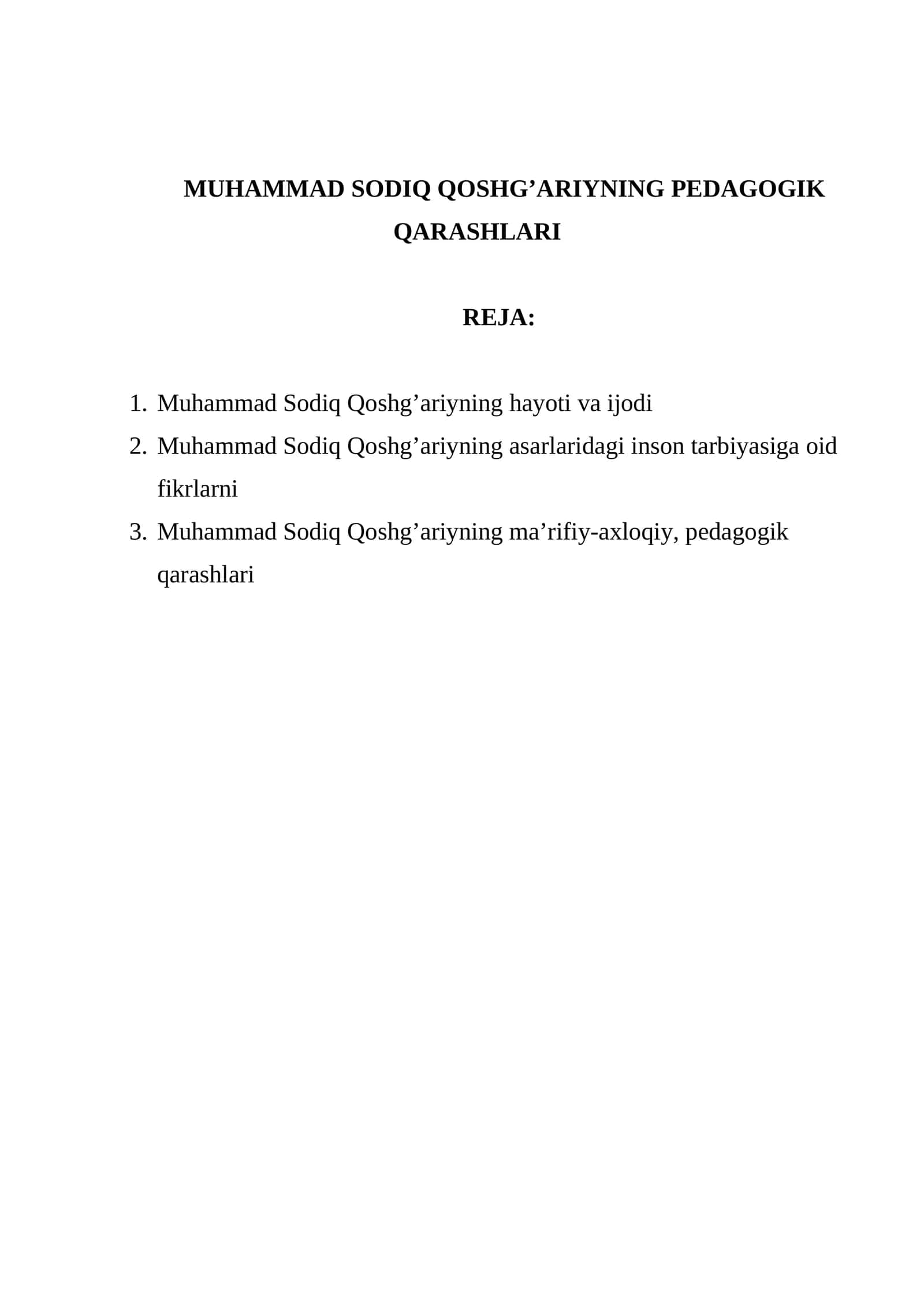 Muhammad Sodiq Qoshg’ariyning Pedagogik Qarashlari 1