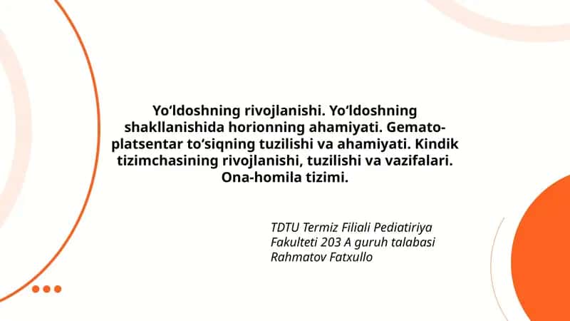 Yoʻldoshning rivojlanishi 1