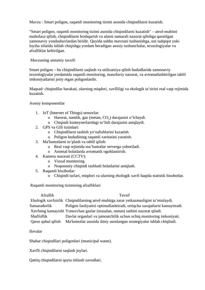 Smart poligon, raqamli monitoring tizimi asosida chiqindilarni kuzatish 1