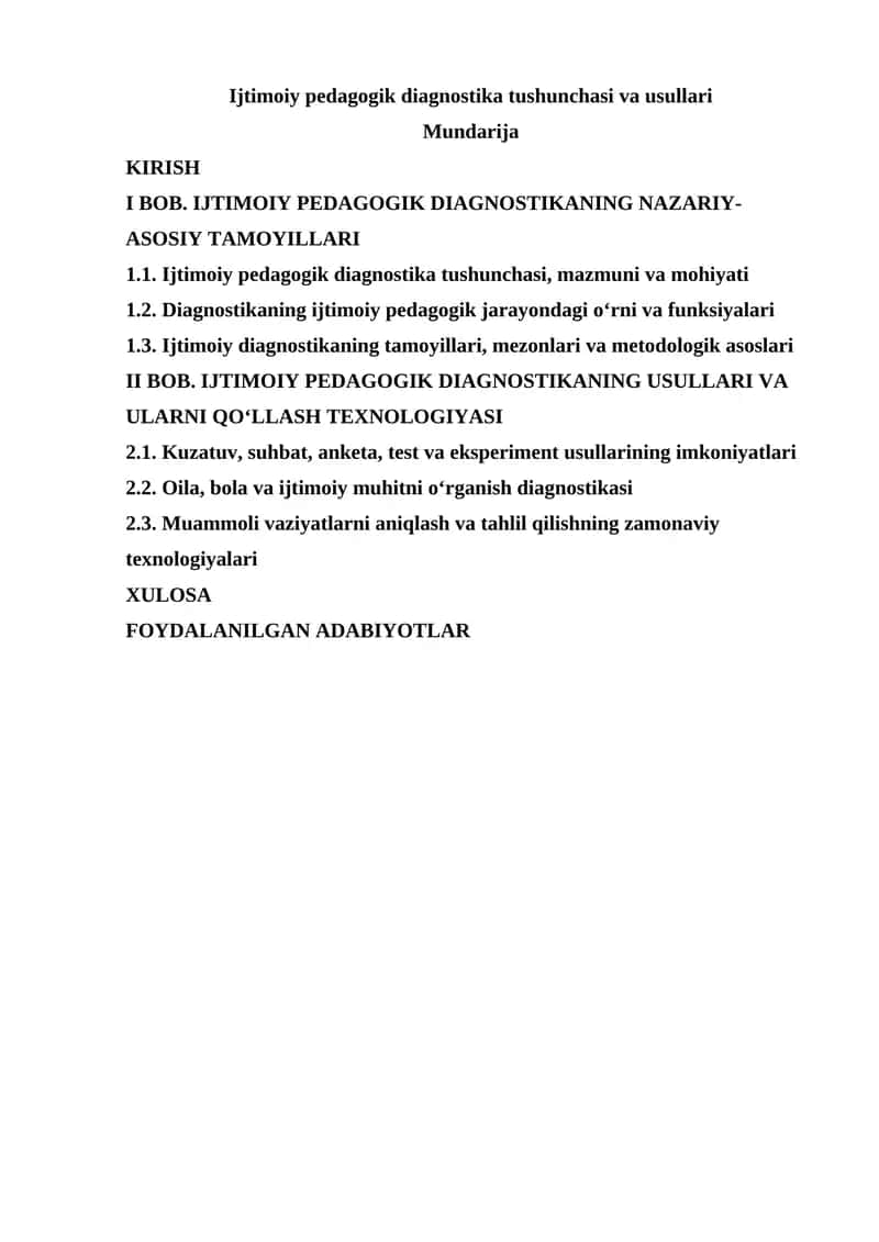 Ijtimoiy pedagogik diagnostika tushunchasi va usullari 1